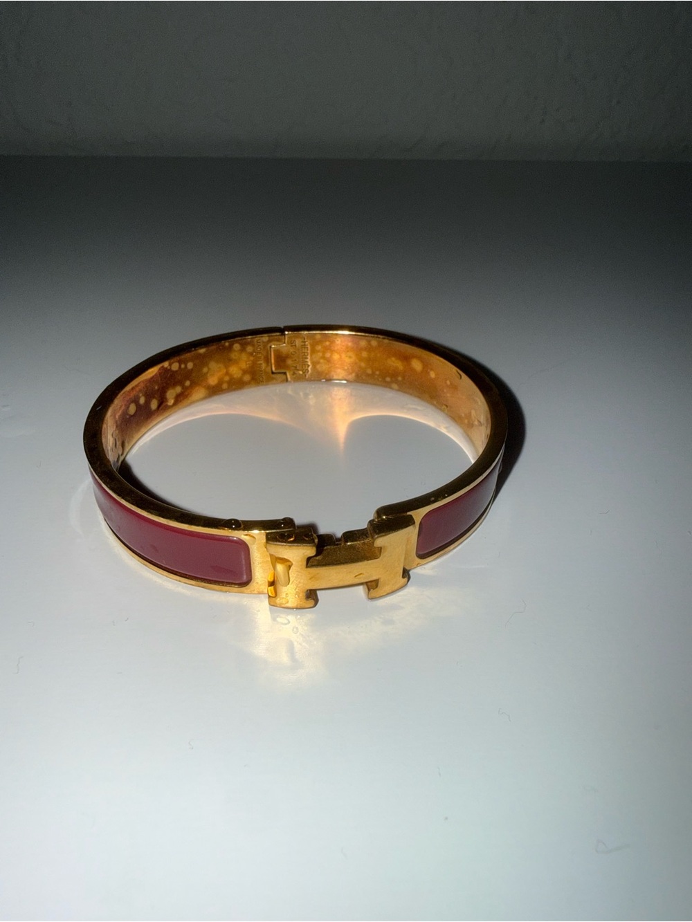 Hermes Enamel H Bracelet in Burgundy and Gold - Picture 6 of 6